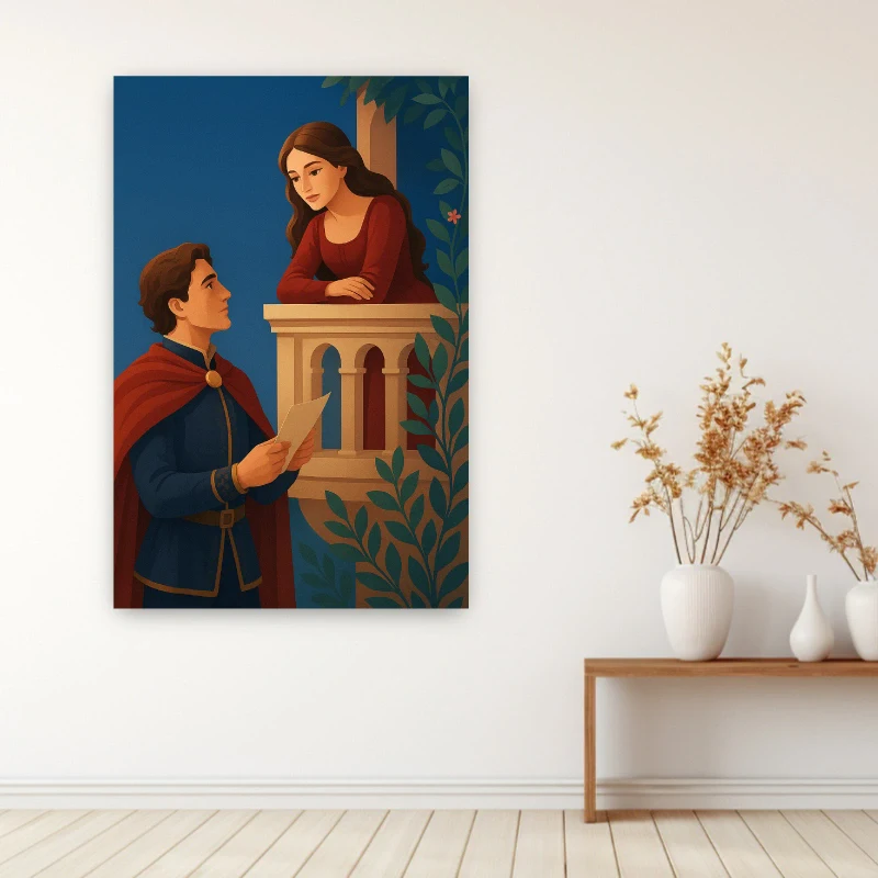 Balcony scene romantic couple wall art canvas print for living room decor